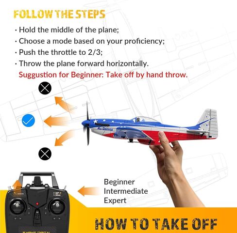 rcxsuv VOLANTEXRC Remote Control Aircraft,4-CH RC Plane,Ready to Fly P51Mustang,Mustang Radio Controlled Plane for Adult with X-Pilot Stabilization System, One Key Aerobatic, 2.4GHZ 6-AXIS Gyro in Kuwait