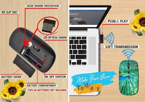 Maizi Mouse للكمبيوتر المحمول ، 2.4G USB ، صورة من الطاووس ، اليد اليمنى ، 4 أزرار ، نمط حديث ، نطاق 33 قدم ، Windows ، Mac ، Linux متوافق in Saudi Arabia