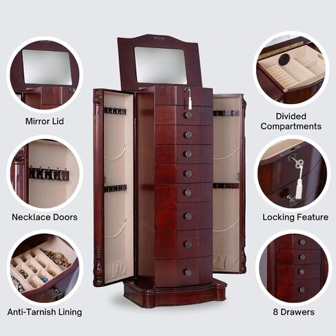 Hives and Honey - Roman Jewelry Armoire - Locking Jewelry Storage Organizer, Black in Kuwait