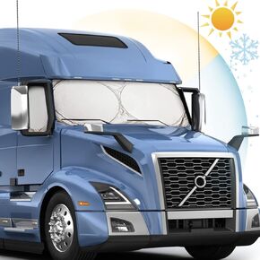 Semi-Truck Sun Shade for Windshield and Side Window | 300T Sunshade Maximum Coverage | Block Sun Heat Rays | Keep Warm in Winter for Semi, Commercial & Big Rig Truck, RV, Boat (Side Velcro)