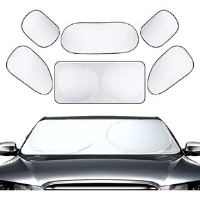6 PCS Car Windshield Sun Shade, 2 Front Rear Sun Visor, 4 Side Window Sunshade Foldable UV Protector Set, Universal for Auto SUVs Sun Heat Block Hood (Silver) in Kuwait