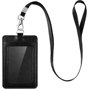 E&EY ID Badge Holder with Lanyard PU Leather Badge ID Card Holder Vertical (1)
