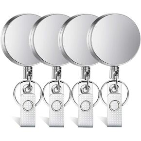 Selizo 4 Pieces Retractable Badge Holder Heavy Duty Badge Reels ID Holder with Keychain Ring Clip for ID Card Carabiner Key Card Work Badge