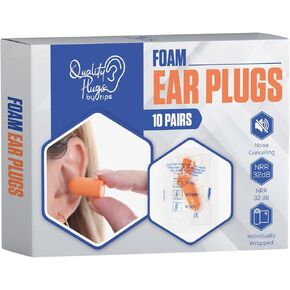 Quality Foam Ear Plugs 10 Pair - 32dB Comfortable Earplugs for Sleeping Noise Cancelling Disposable - Individually Wrapped High Decibel Ear Plugs for Noise Reduction Construction Work Shooting Music