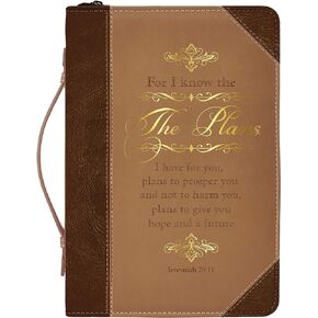 for I Know The Plans Brown and Gold Tone X-Large Faux Leather Bible Cover