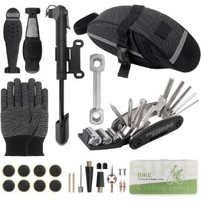 Bike Tire Repair Kit Bike Pump Bike Bag With 16-in-1 Tools 120 Psi Mini Pump Multifunctional Gloves tyre Levers For Mountain/Road Bike Repair