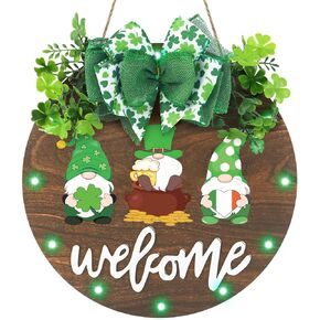 زينة إكليل عيد القديس باتريك من CandyHome، علامة ترحيب معلقة على شكل شامروك خشبي مضاء للباب الأمامي مع قوس الشريط والبرسيم الاصطناعي لباب الحفلات والشرفة وديكور يوم القديس باتريك الأيرلندي in Kuwait