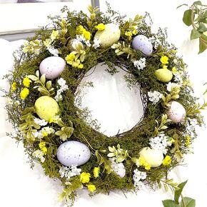 16Inch Easter Egg Wreath, Colorful Egg Artificial Easter Wreath, Easter Egg Wreaths for Front Door, Grapevine Easter Eggs Spring Wreath for Spring Season Holiday Easter Hanging Decoration