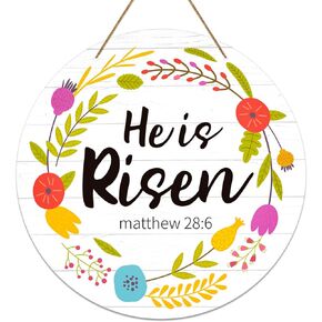 He is Risen Door Sign Easter Decorations Indoor He is Risen Easter Decor Hanging Decorations Christian Jesus Wood Door Hanger for Wall Home Outdoor Farmhouse Porch