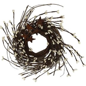 CVHOMEDECO. Primitives Rustic Pip Berries and Twig with Rusty Barn Stars Wreath, 7-Inch, Country Mix