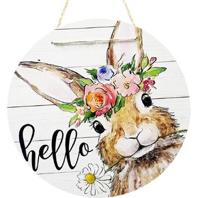 مرحبا الصيف أرنب عيد الفصح علامة أرنب لديكور الباب الأمامي، الربيع ريفي مزرعة إكليل خشبي داخلي الجدار شنقا الديكور ديزي الزهور الخشب باب شماعات للشرفة الخارجية في الهواء الطلق in Kuwait