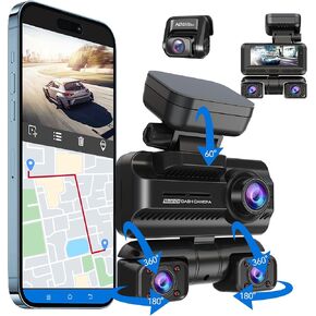 كاميرا داش كام أمامية وخلفية داخلية 4 قنوات 360 درجة، كاميرا داش بدقة 4K/2K/1080P عالية الدقة للسيارات، بطاقة مجانية 128 جيجابايت، كاميرا سيارة مدمجة واي فاي GPS، شاشة IPS 3.18 بوصة، رؤية ليلية، WDR، وضع انتظار 24 ساعة ( د4) in Kuwait