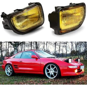 HECASA Pair Fog Lights Compatible with 1991-1995 Toyota MR2 With Halogen Bulbs Clear Glass Fog Lamps DRL Daytime Running Light (Clear Lens+Chrome Housing)
