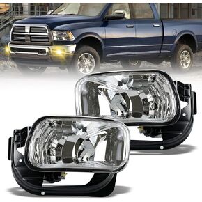 Driving Fog Lights Replacement for 2009-2012 Dodge Ram 1500, 2010-2018 Dodge Ram 2500 3500 with H10 12V 42W Halogen Bulbs & Bracket (Clear Lens)