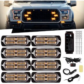 Sidaqi LED Strobe Lights for Trucks Vehicles Suvs 12-24V Emergency Warning Caution Hazard Construction Slim Sync Feature Car with Main Control Surface Mount LED Grille Lights(Amber)