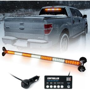 LUMENIX 31 Inch LED Traffic Advisor Strobe Lights Bar w/Controller, Rear Window Windshield Emergency Warning Flashing Safety Directional Lightbar for Construction Vehicles Tow Pow Trucks-Amber White
