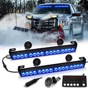 LED Emergency Traffic Advisor Strobe Dual Light Bar W/Digital Display Controller，Windshield Visor Deck Safety Hazard Warning Flashing Lightbars, Volunteer Firefighter Vehicles Trucks Blue