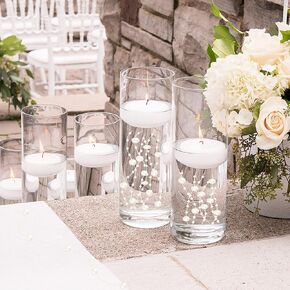 50Pcs Floating-Effect Silver Pearl Strings for Floating Candles, 13.5in Faux Pearls for Vase Filler, Centerpiece Table Decorations for Wedding, Party, Event (Silver)