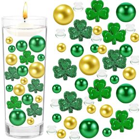 10110Pcs St. Patrick's Day Vase Filler Decorations Acrylic Shamrocks Ornament Floating Pearls Vase Decor Filler Table Centerpieces Home Decor in Kuwait