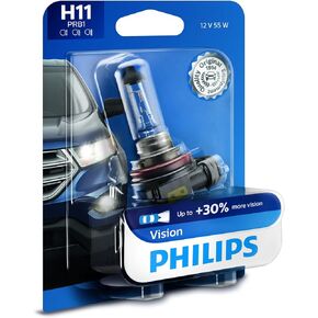 Philips H11 Vision Upgrade Headlight Bulb with up to 30% More Vision, 1 Pack