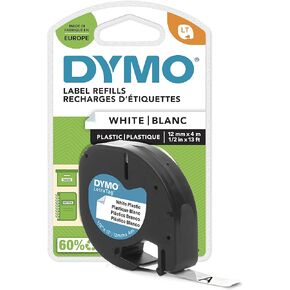 DYMO LetraTag Plastic Labels | Authentic | 12 mm x 4 m Roll | Black Print on White Labels | Self-Adhesive Multipurpose Labels for LetraTag Label Makers | 1 Count