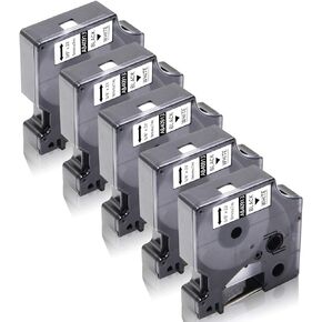 5-Pack Absonic Compatible Label Tape Replacement for D1 45803 S0720830 19mm 3/4" Black on White for LabelManager 360D 420P 450D 500TS LabelPoint 300 350 Wireless PnP LabelWriter 450 Duo