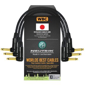 WORLDS BEST CABLES 3 Units - 12 Inch - Guitar Instrument Cable Custom Made Using Mogami 2524 Wire and Neutrik NP2RX-B ¼ Inch (6.35mm) Right Angled Gold TS Connectors