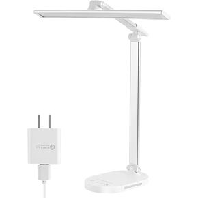 LED Desk Lamp, Dimmable Table Lamp Reading Lamp with USB Charging Port,5 Lighting Modes, Sensitive Control, 60 Minutes Auto-Off Timer, Eye-Caring Office Lamp(White)