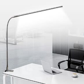 USB LED Desk Lamp with Clamp 8-12W Adjustable Brightness Eye Care GooseNeck 360° Swivel Nail Desk Light with Adapter for Manicure Reading Eyebrow Trimming Office Tattoo Silver