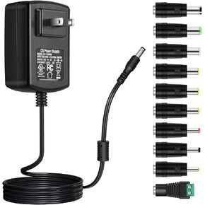 Security-01 12V 2A Power Supply Adapter with 10 Tips,DC12V 2000mA Power Adapter for LED Strip Light,CCTV Camera,Piano Keyboard,BT Speaker,Router and More,UL Listed FCC