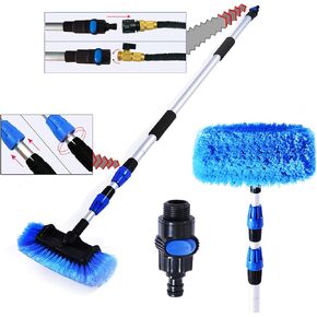 5-12 Foot (20ft Reach) Deluxe Flow Through Car Wash Brush,Long Handle Telescopic Extension Pole Brush; Solar Panel Cleaning Brush; Soft Bristles Head Cleaning RV;Boat;Solar Panel, Deck,Floor