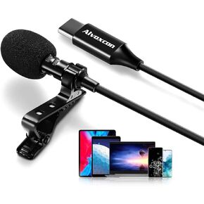 Alvoxcon Lavalier Lapel Microphone, tie Clip mic for Android Smartphone, Tablet with USB Type C Interface for Recording YouTube, Vlog, TikTok, Conference, handsfree with Easy Clip on System