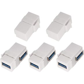 محول USB Keystone USB 3.0 A Keystone Jack Insert أنثى إلى أنثى محول موصل للوحة منفذ لوحة الحائط (أبيض/2 حزمة)