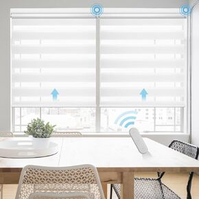 Grandekor Motorized Zebra Blinds with Remote Control, Smart Blinds Custom Size Automatic Blinds for Windows, Electric Zebra Shades, Hemp Grey, 32" Wx72 H