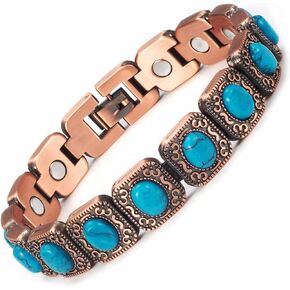 Copper Bracelet for Women Men for Arthritis and Joint, Pure Copper with Magnets,Adjustable Magnetic Bangles,Fashion Jewelry Gifts (Blue Turquoise)