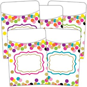 Teacher Created Resources Confetti Library Pockets, 3x 5 inch, Assorted, Multi-Pack
