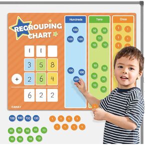 EAMAY Regrouping Base Ten Place Value Manipulatives, Addition and Subtraction Math Manipulatives for 1st 2nd 3rd Grade Classroom Must Haves! Kit with Magnetic Dry Erase Board and Magnetic Chips.