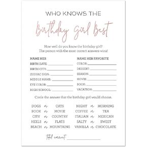 Minimalist How Well Do You Know The Birthday Girl - Set of 24 (Black)