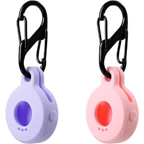 Silicone Case for Tile Sticker 2022 with Keychains, 2 Pack Anti-Scratch Protective Cover with Carabiner (Pink/Purple)