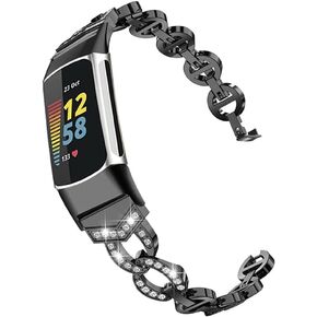 Compatible with Fitbit Charge 6/Charge 5 Band for Women, Slim Crystal Bling Glitter Diamond Rhinestones Jewelry Metal Sport Wristband Bracelet Replacement Band for Fitbit Charge 6/Charge 5