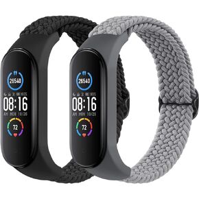 2 Pack Nylon Bands for Xiaomi Mi Band 7/6/5/4/3 Bands, Soft Braided Nylon Solo Sport Replacement Straps for Xiaomi Mi Band 7/6/5/4/3 Fitness Tracker