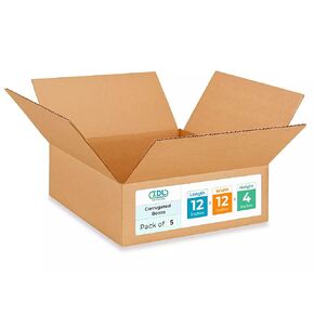 IDL Packaging Flat Corrugated Shipping Boxes 12"L x 12"W x 4"H (Pack of 5) - Excellent Choice of Strong Packing Boxes for USPS, UPS, FedEx Shipping - Easy-to-Recycle Cardboard Boxes for Packaging