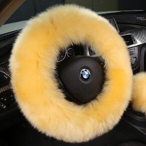 Andalus Luxurious Australian Sheepskin Long Wool Fuzzy Steering Wheel Cover, Anti-Slip 15 Inch Fluffy Steering Wheel Cover Offers a Plush Feel, Eco-Friendly Sheepskin Steering Wheel Cover (Black)