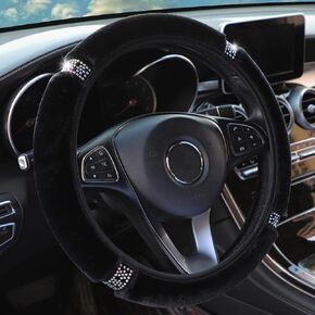 Fluffy Steering Wheel Cover, Universal 15 Inch Colorful Rhinestones Car Steering Wheel Cover, Sparkly Crystal Diamond Steering Wheel Protector for Women Girls,Black