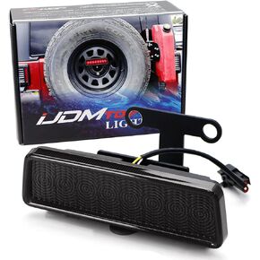 مصباح فرامل ثالث LED طراز iJDMTOY F1 مع دعامات نقل الإطارات الاحتياطية، متوافق مع Jeep 2007-2017 Wrangler، عدسات مدخنة