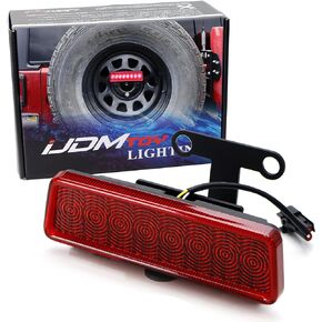 iJDMTOY F1 Style LED Strobe Third Brake Lamp w/Behind Spare Tire Relocation Brackets, Compatible With Jeep 2007-2017 Wrangler, Smoked Lens