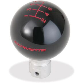 SR1 Performance C6 Corvette Script 6 Speed Shift Knob for 2005-2013 C6, Z06, ZR1, Grand Sport (Black Knob with Red Text)