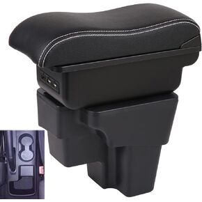 YJYWZH Armrest Box for Kia Rio 2018-2023 Automotive Accessories Storage Leather Car Center Console with Charging 3 USB Ports Built-in LED Light (Black with Black thread)