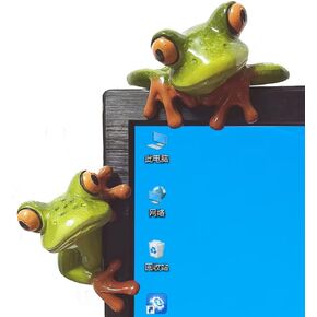 2 PCS Resin Frogs Decor, Adorable Funny Frog Figurine 3D Creative Craft Animal Figure Frog Gift, Office Desk Monitor Computer Decoration