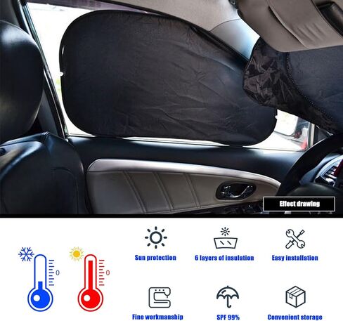 6 PCS Car Windshield Sun Shade, 2 Front Rear Sun Visor, 4 Side Window Sunshade Foldable UV Protector Set, Universal for Auto SUVs Sun Heat Block Hood (Silver) in Kuwait